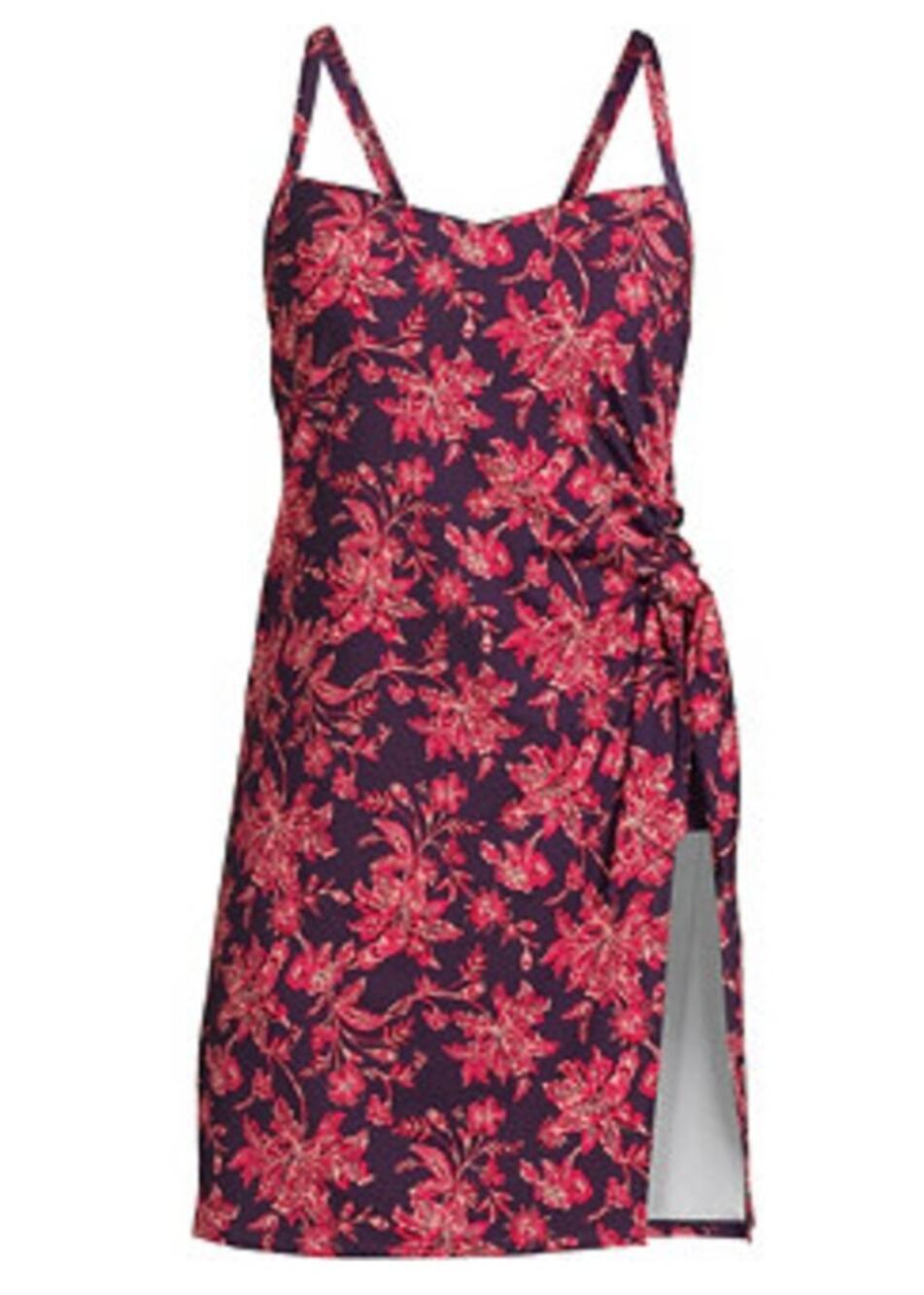 Lands' End Floral Print Swim Dress Women's Plus 18W Built-in Bra Purple Red